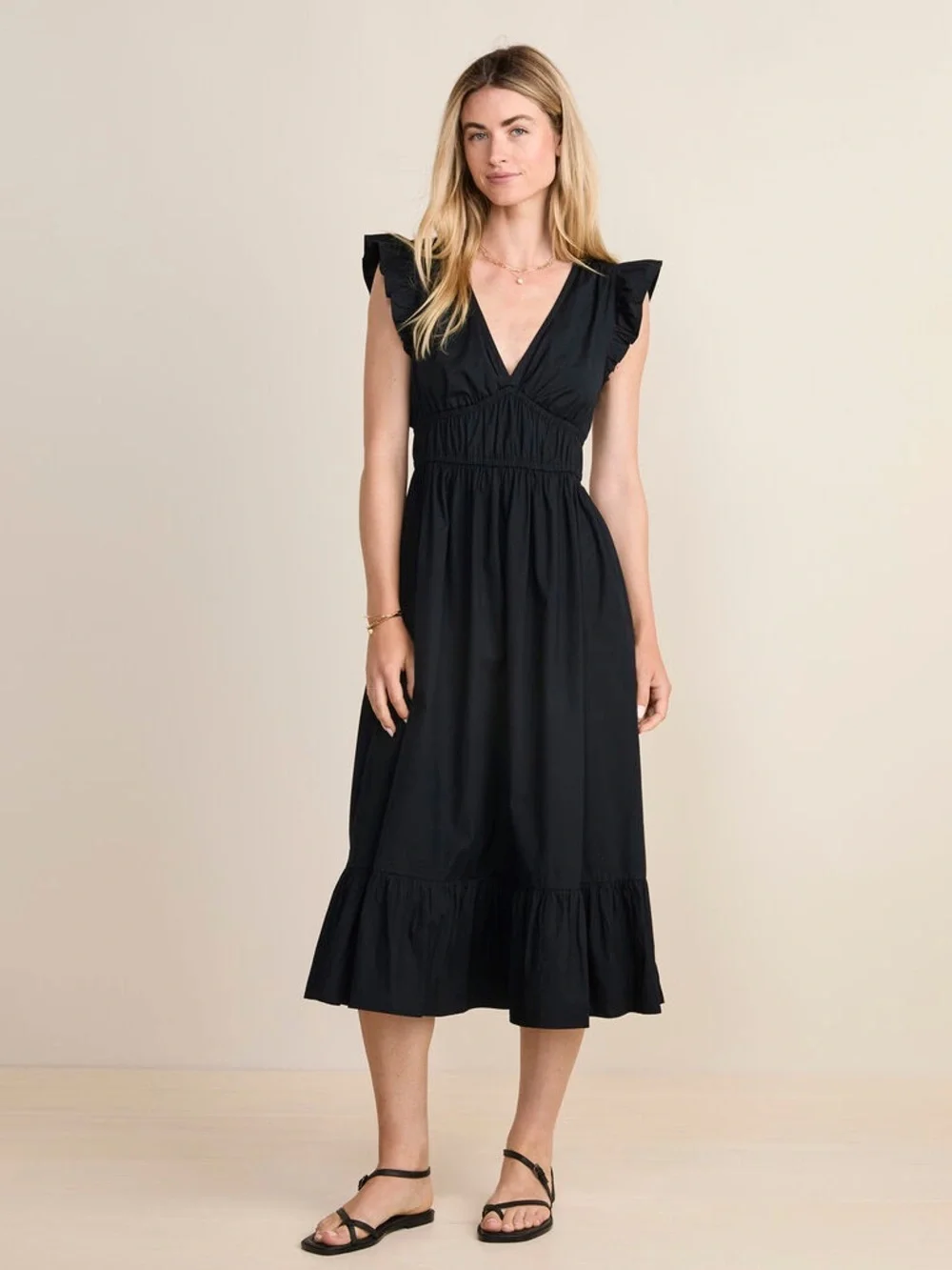 Vineyard Vines Black V-Neck Ruffle Midi Dress - Picture 1 of 5